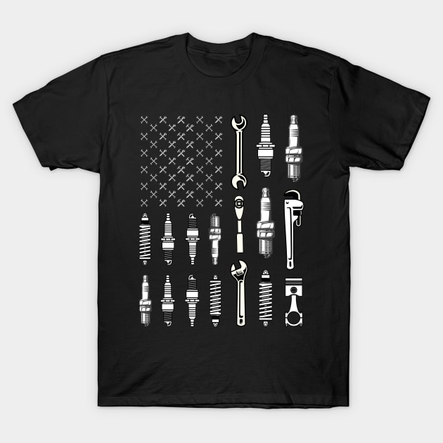 Vintage Patriotic Mechanic USA American Flag 4th Of July T-Shirt by mrsmitful01